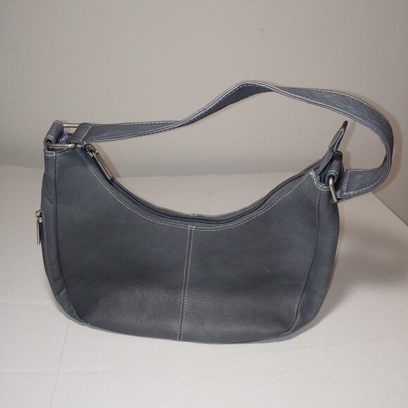 Le Donne Leather Collection Genuine Leather Hobo Baguette Purse Dark Grey OS - Picture 5 of 8